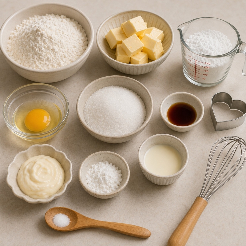 Ingredientes e biscoitos amanteigados